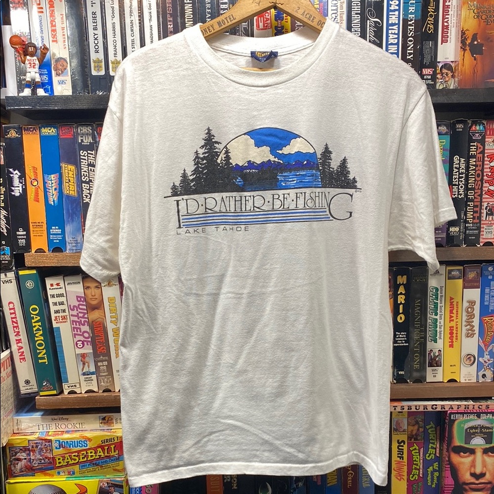 M-L VINTAGE SINGLE STITCH Lake Tahoe White Graphic T-Shirt